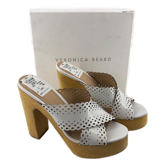 Veronica Beard White Block Heel Leather Heels | Size 10 - Picture 1 of 8